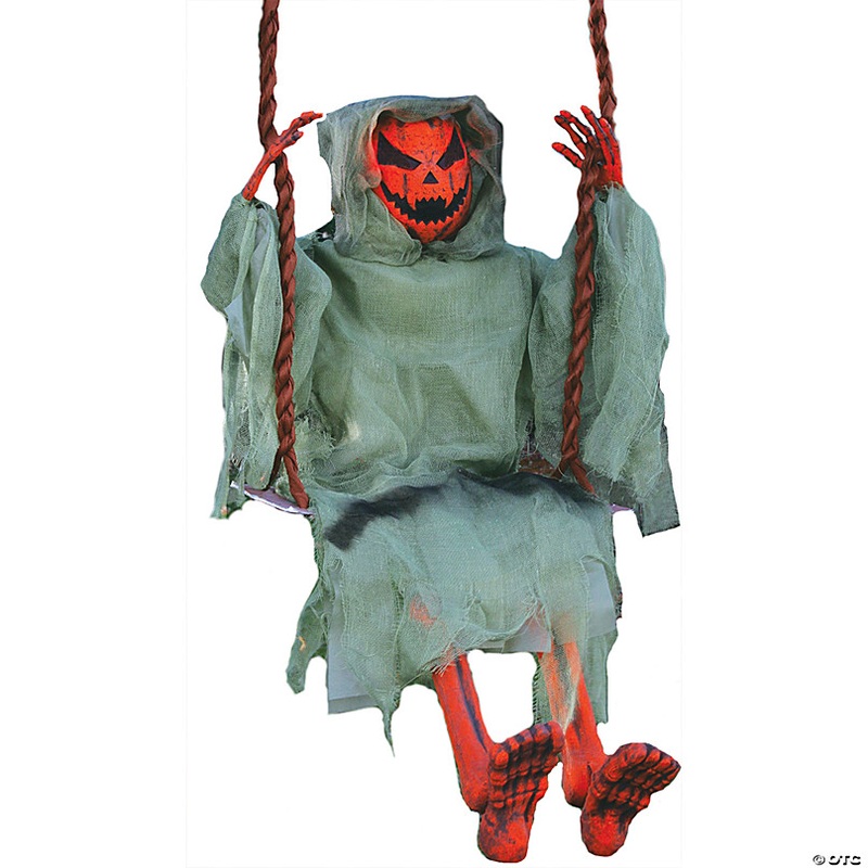 36 Hanging Dead Pumpkin Reaper on Swing Decoration