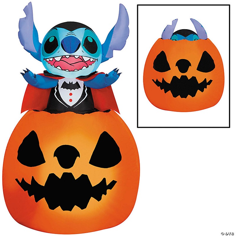 5 Ft. Airblown Inflatable Animated Lilo & Stitch Vampire Stitch with Jack-O'-Lantern Halloween Outdoor Yard Decoration