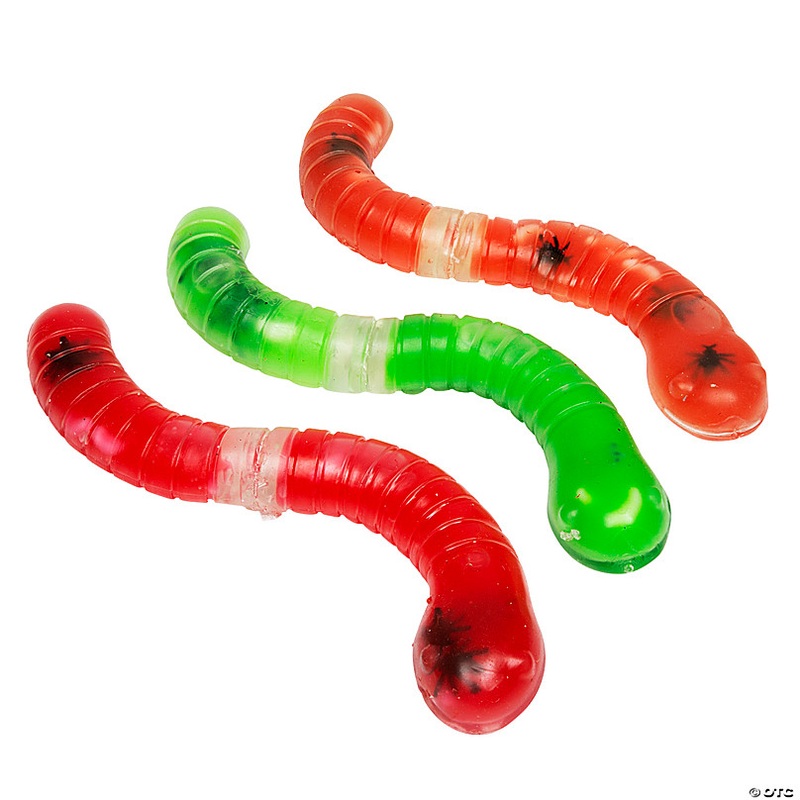 9 1/2 Jumbo Stretchy Liquid-Filled Rubber Fidget Earthworms - 12 Pc.
