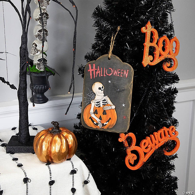 9.75 Skeleton and Jack-O-Lantern Halloween Wall Sign