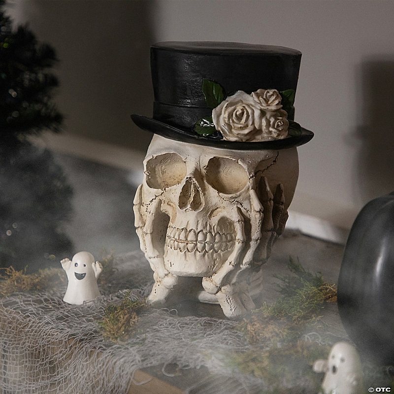 9 Skull with Top Hat and Roses Halloween Decoration