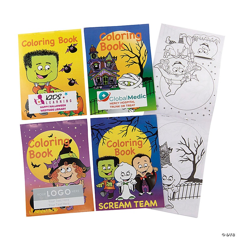 Bulk 72 Pc. Custom Full-Color Logo & Text Halloween Coloring Books