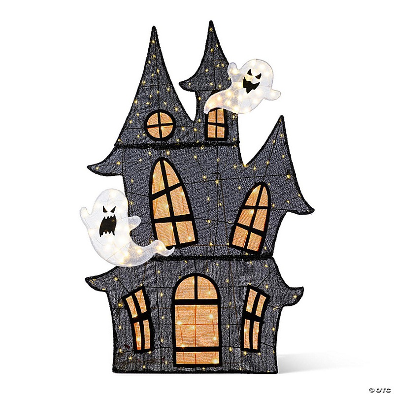 Glitzhome 61.75H Lighted Halloween 2D Haunted House Outdoor Dcor with 210 Warm White LED Lights (KD