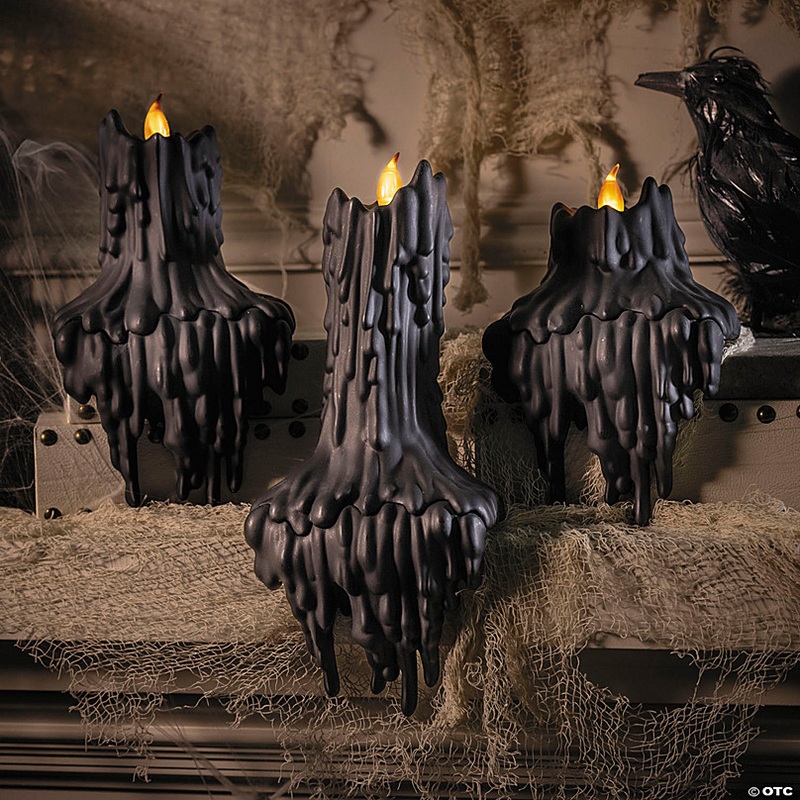 Light-Up LED Melting Black Plastic Candles Halloween Decoration - 3 Pc.