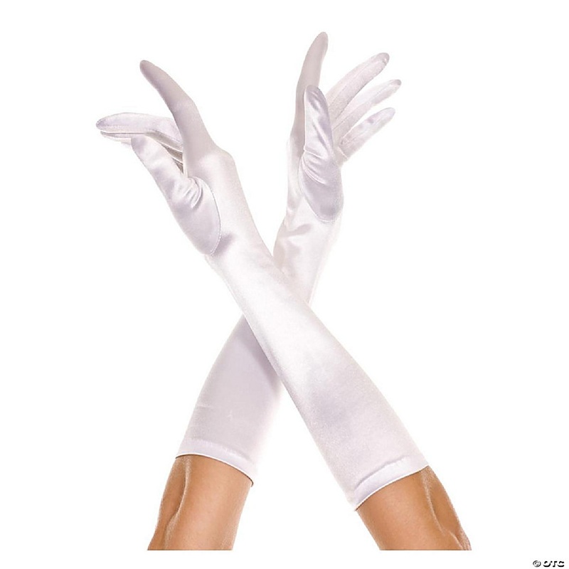 Music Legs 426-WHITE Elbow Length Satin Gloves - White