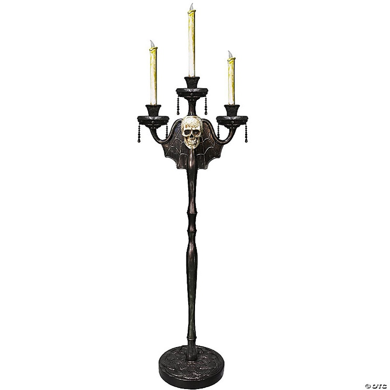 Skeleteen Animated Halloween Candelabra Decoration - Creepy Gothic Haunted Mansion Black Skull Floating Candle Holder Party Decorations Prop