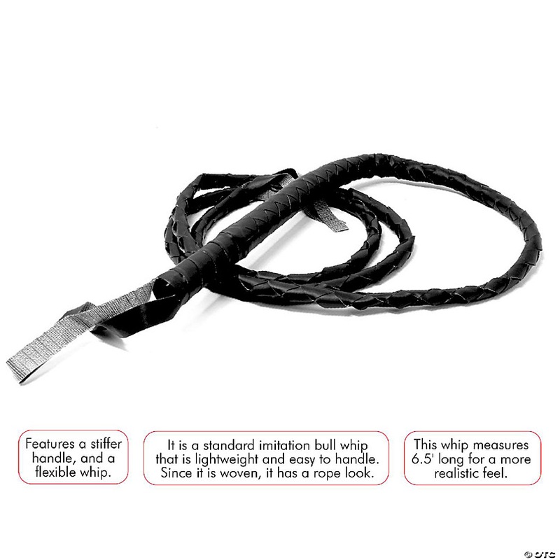 Skeleteen Faux Leather Black Whip - 6.5' Woven Costume Accessories Whips - 1 Piece