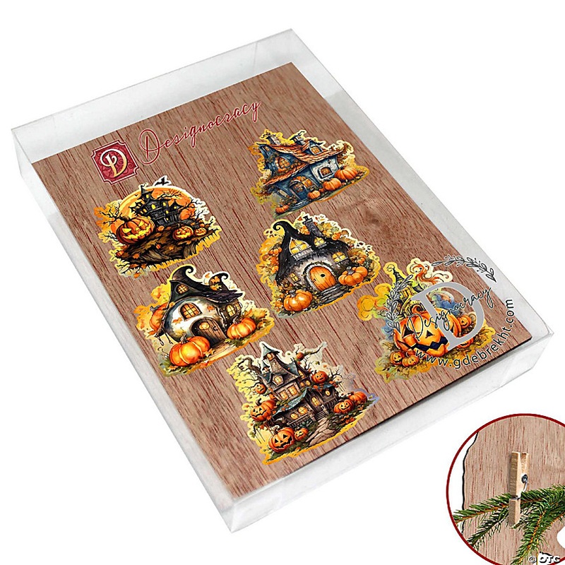 Spooky Houses Wooden Decorative Clip-On Ornaments Set Of 6 By G.Debrekht