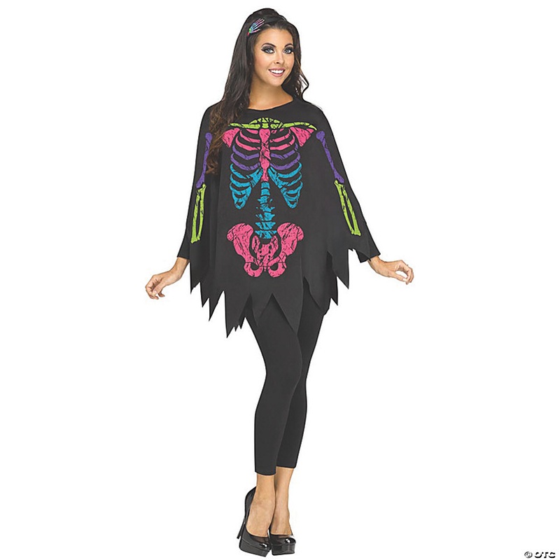 Women's Colorful Skeleton Poncho Costume