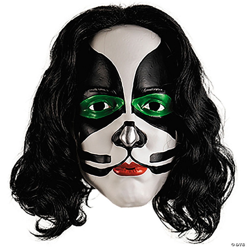 KISS Deluxe The Catman Overhead Plastic Mask with Wig - One Size