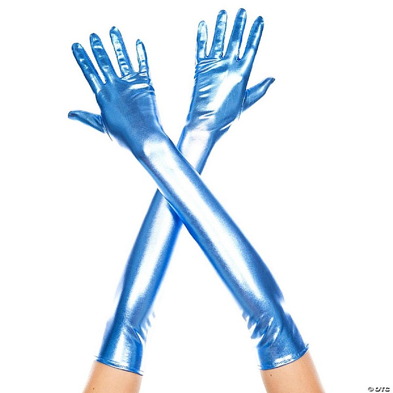Music Legs 457-BLUE Extra Long Metallic Gloves, Blue