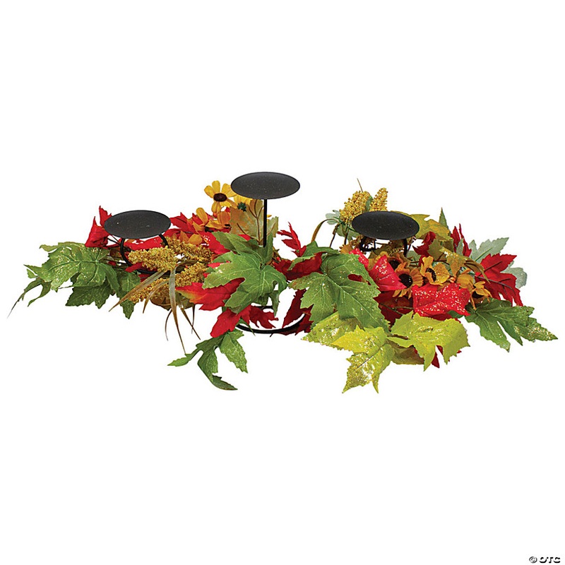 Northlight 28 Yellow Sunflower and Red Leaves Fall Harvest Candle Holder