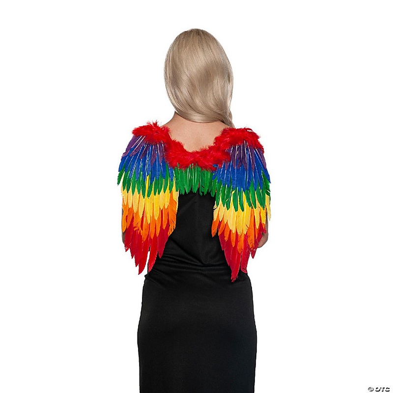 Rainbow Feathered Wings Adult Costume Accessory