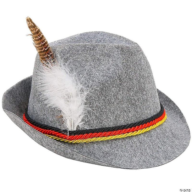 Skeleteen German Oktoberfest Alpine Fedora - Bavarian Swiss Traditional Trachten Felt Costume Hat with Feather for Kids and Adults GreySkeleteen German Oktoberf