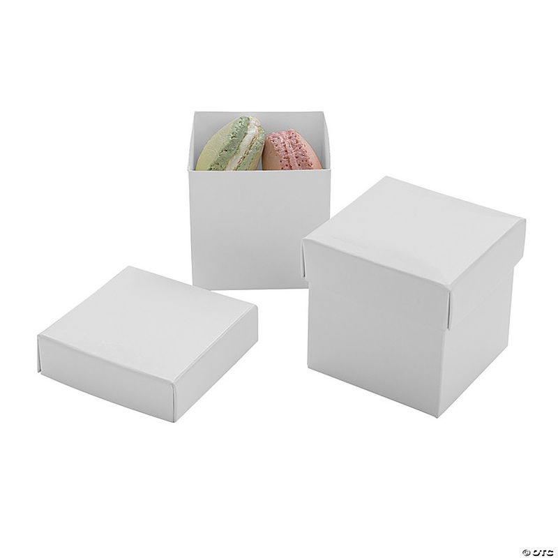 2 1/2 White Square Disposable Paper Macaron Boxes with Lid - 12 Pc.
