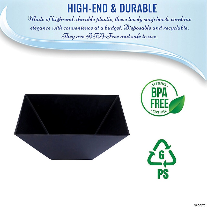 3 qt. Black Square Plastic Serving Bowls (15 Bowls)