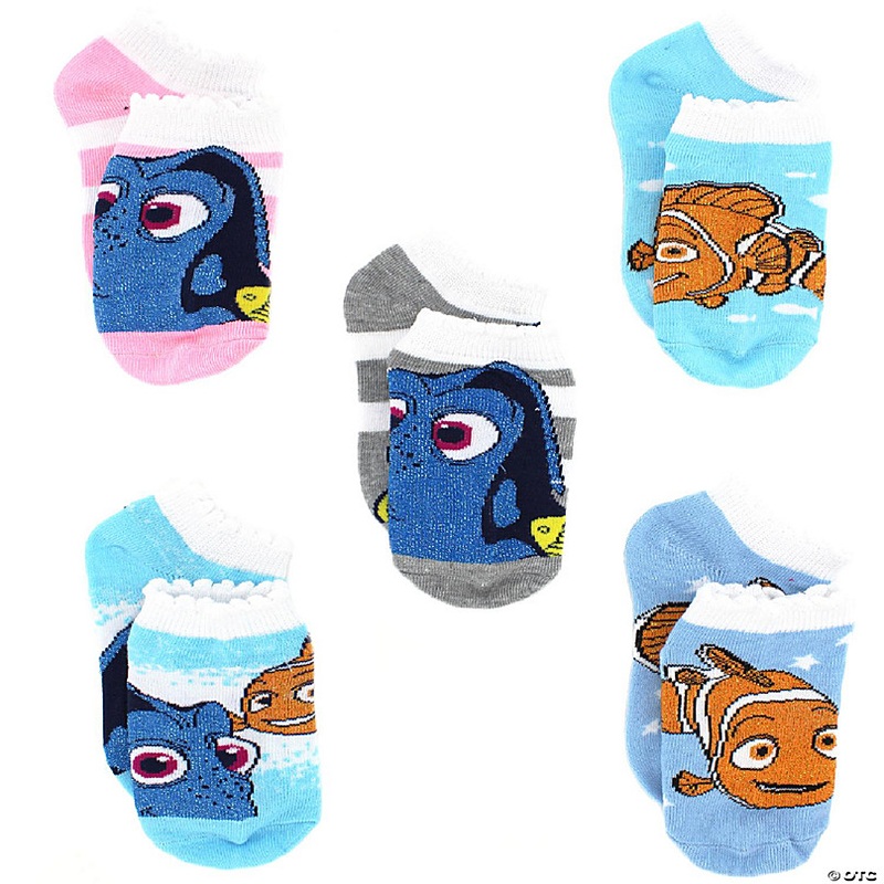 Finding Dory Nemo Girls 5 pack Socks (Shoe: 10-4 (Sock: 6-8), Lurex Dory Pastel)
