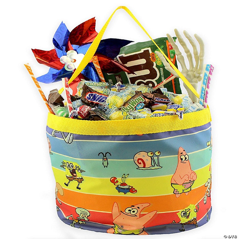Spongebob Squarepants Boys Girls Collapsible Nylon Gift Basket Bucket Toy Storage Tote Bag (One Size, Yellow/Multi)