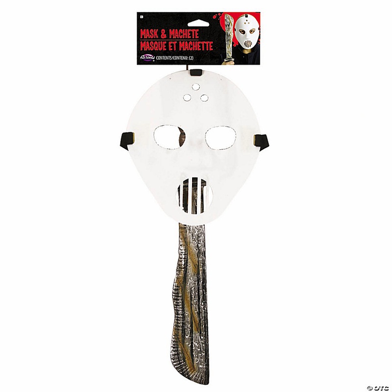 Adults White Hockey Mask & Machete Set Costume Accessories