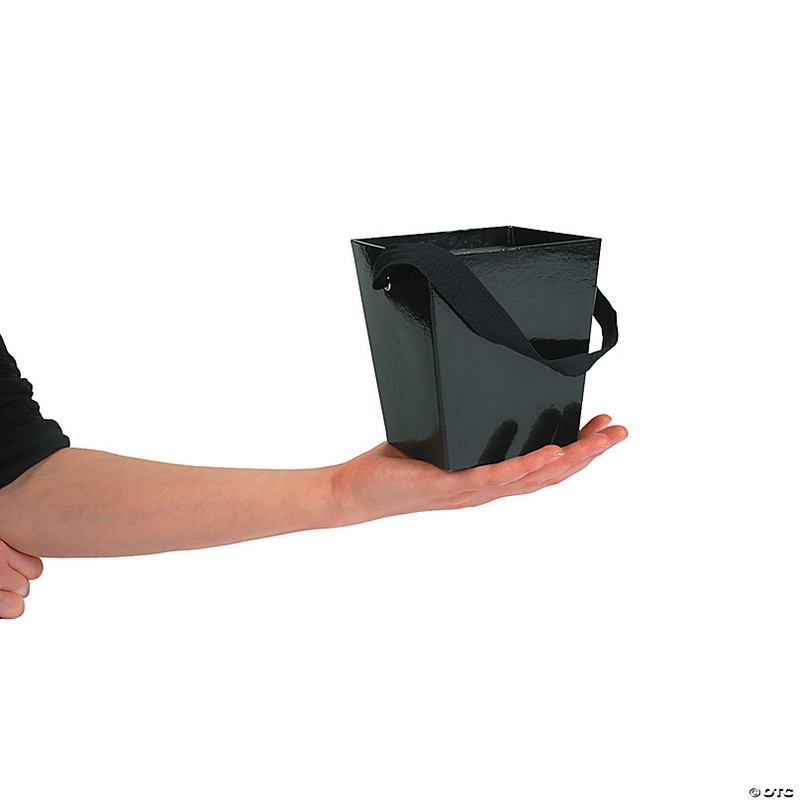 Black Candy Buckets with Ribbon Handle - 6 Pc.