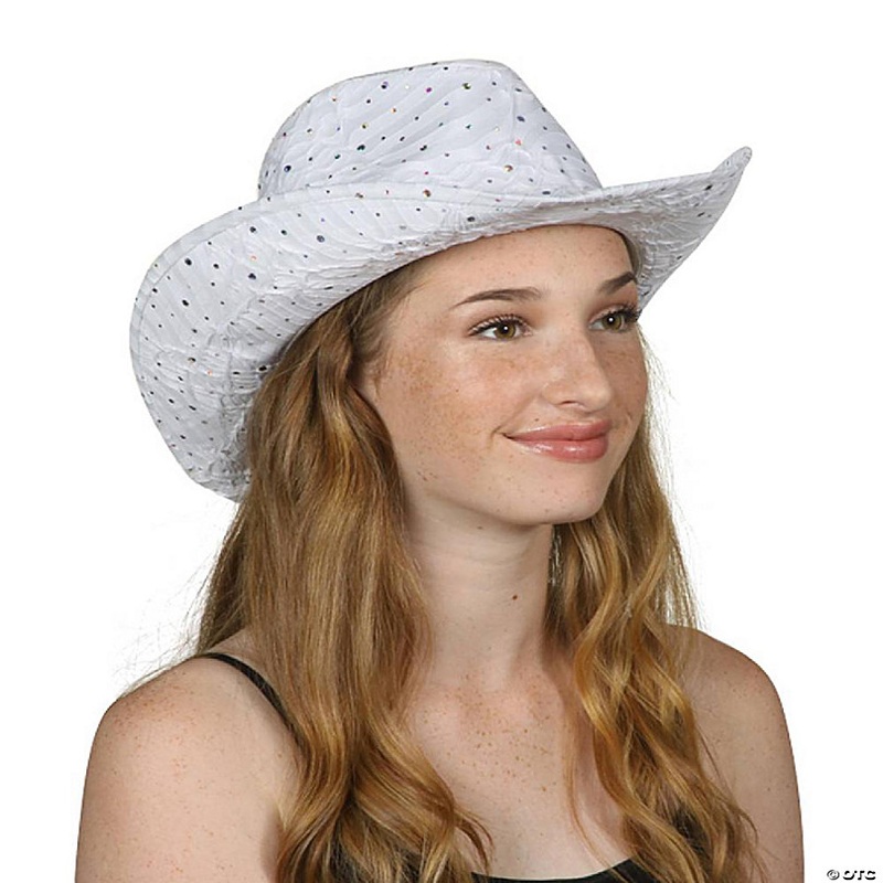 Gravity Trading Glitter Sequin Trim Cowboy Hat,  White