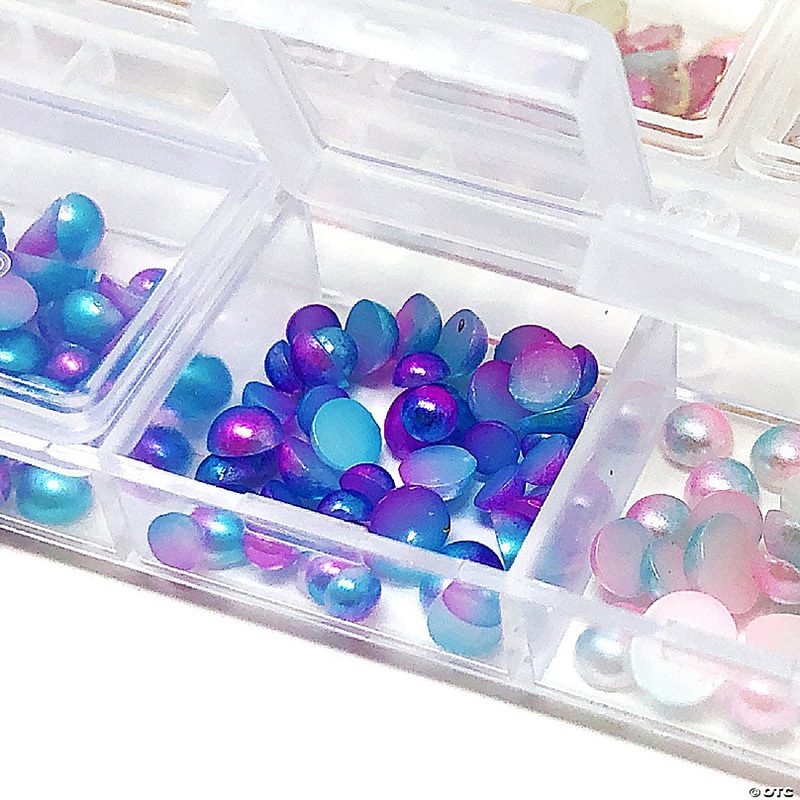 Wrapables Dazzling Nail Art Rhinestones Nail Manicure with Plastic Case, Ivory & Aquamarine