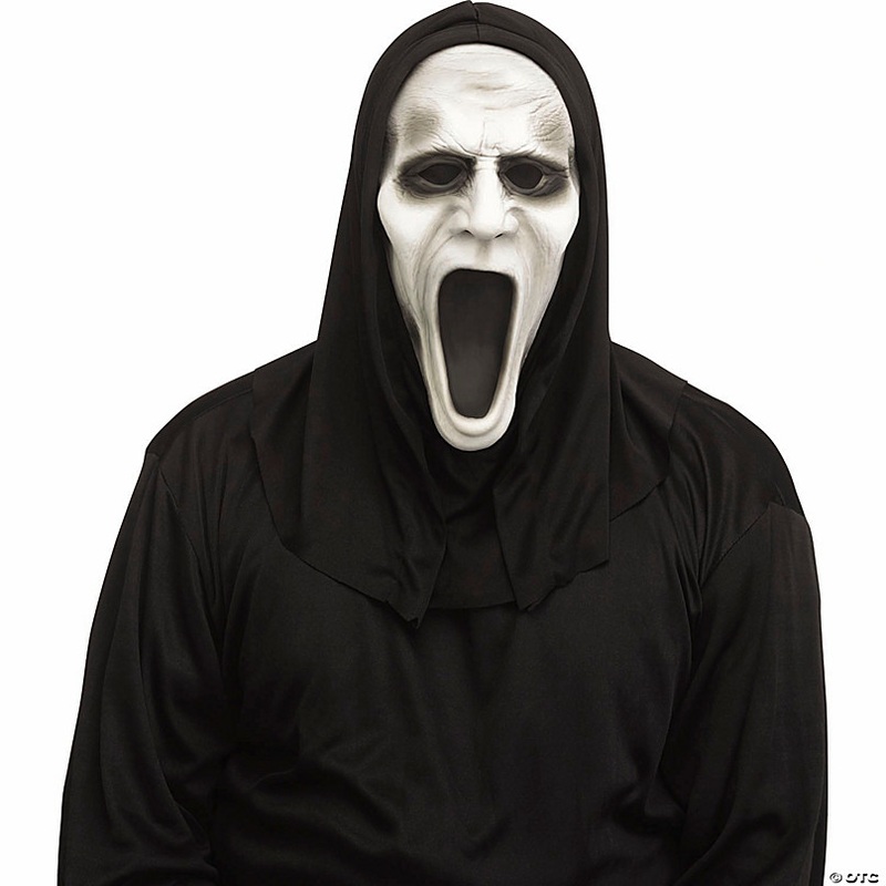 Adults Silent Screamer Half Mask with Attached Black Hood - One Size