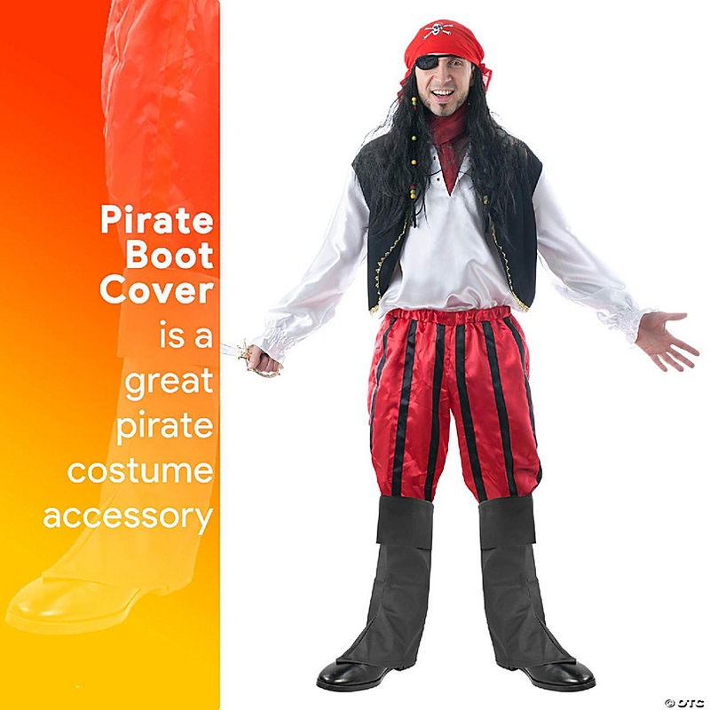 Skeleteen Faux Leather Costume Boots - Knee High Over The Shoe Black Pirate Boots Accessories for Costumes