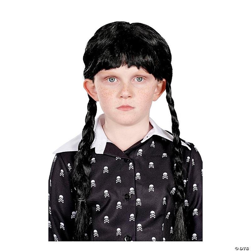 Wednesday Inspired Gothic Girl Black Braided Black Child Costume Wig