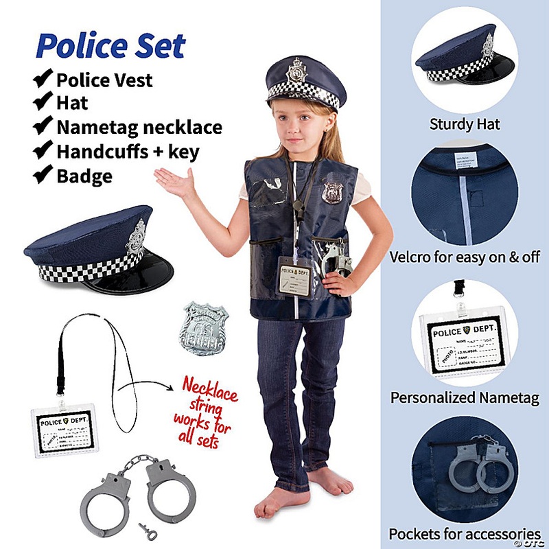 Born Toys Premium 16pcs Costume Dress up Set for Kids Ages 3-7 Fireman, Police Costume, and Doctor