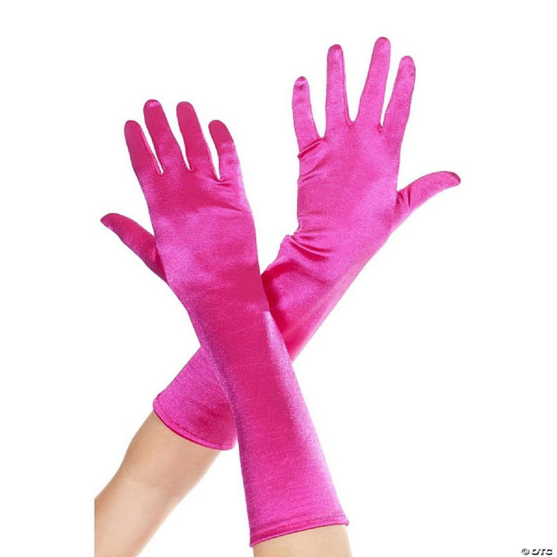 Elbow Length Satin Gloves, Hot Pink