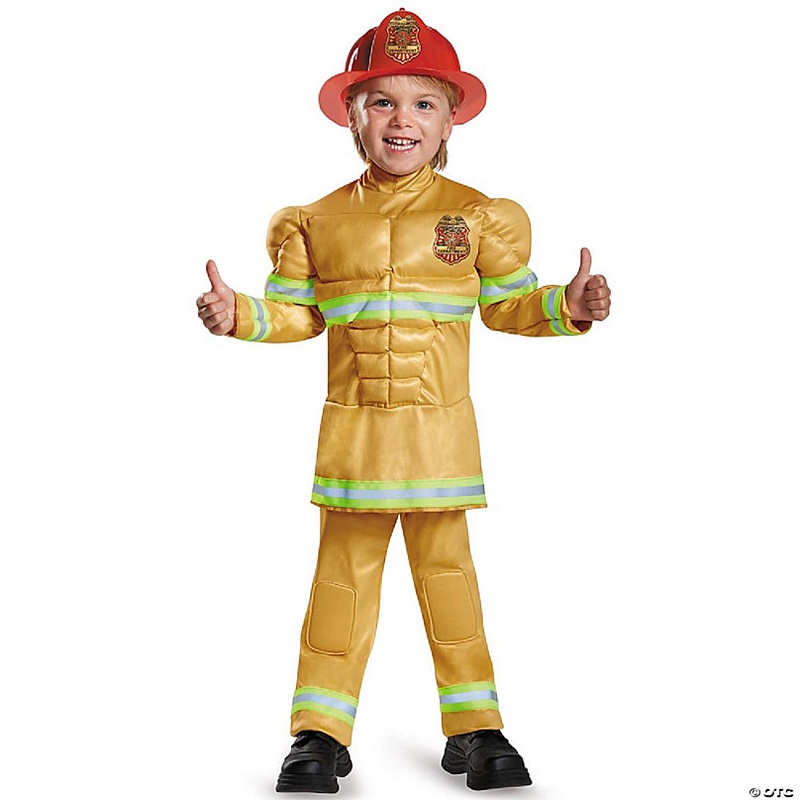 Fireman Toddler Muscle Costume, Medium (Size 3T-4T)