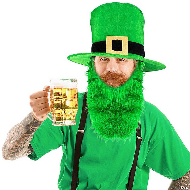 Skeleteen Irish Hat and Beard - Green Leprechaun Top Hat and Beard St Patricks Day Costume Accessories