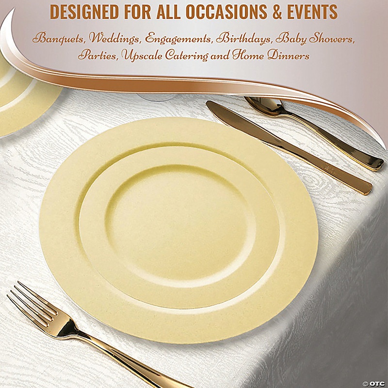 10 Matte Bright Yellow Round Disposable Plastic Dinner Plates (40 Plates)