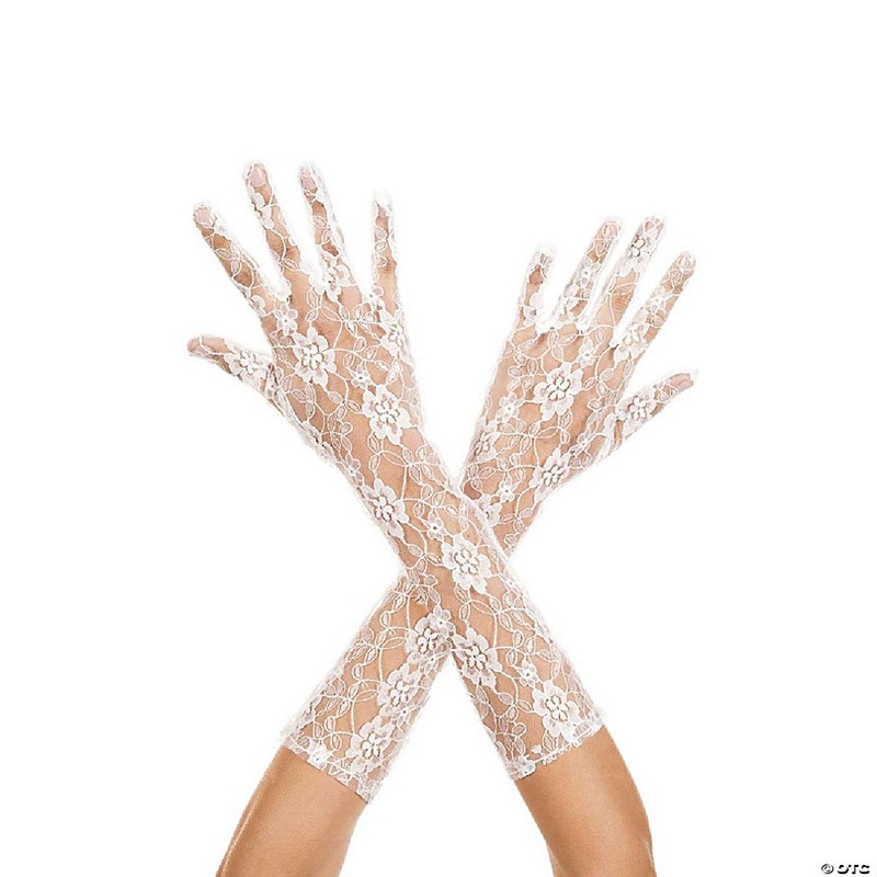 Music Legs 481-WHITE Lace Arm Warmers Gloves - White