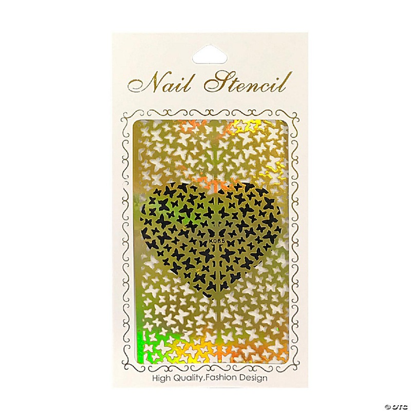 Wrapables Gold Nail Art Guide Large Nail Stencil Sheet - Butterflies