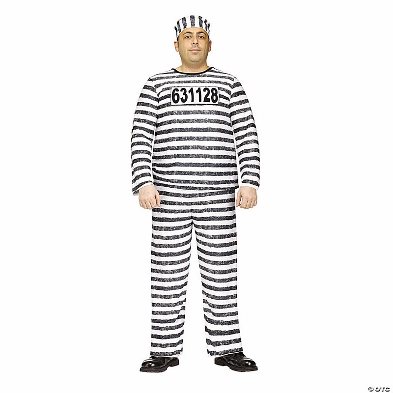 Adults Black & White Polyester Jailbird Costume - Plus Size