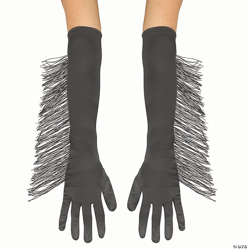 Adults Long Polyester Gloves with Black Fringe Costume Accessory