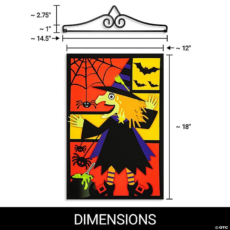 G128 Combo Set: Garden Flag Hanger AND Garden Flag Witch Bats Spiders Black Border 12x18
