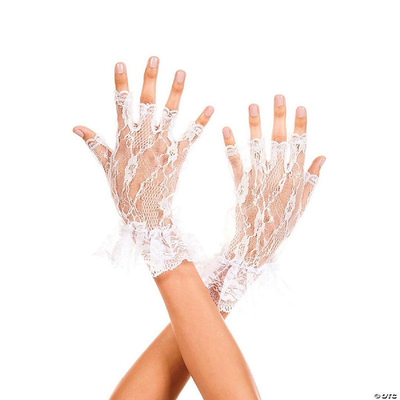 Wrist Length Lace Fingerless Gloves, White