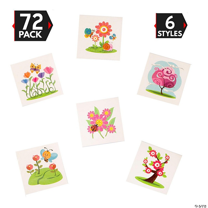 Big Mo's Toys 72 Pack Spring and Summer Assorted Design Temporary Tattoos