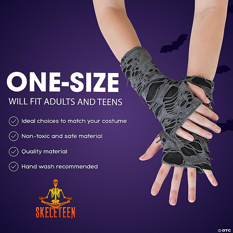Skeleteen Punk Ripped Arm Warmers - Fingerless Long Sleeve Knitted Warmer Gloves Goth Accessories for Men and Women