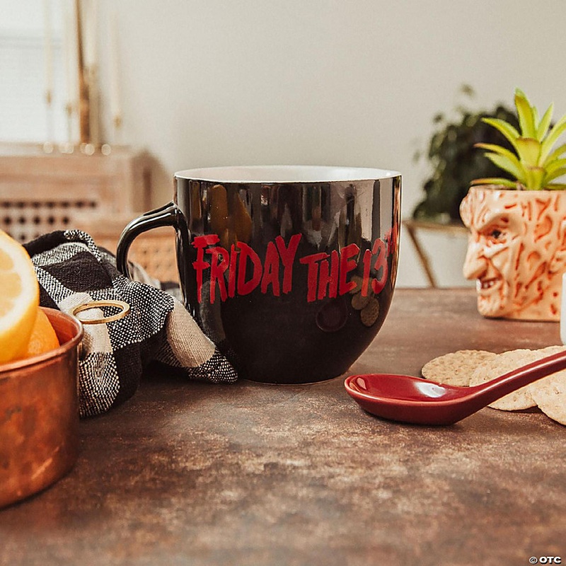 Friday the 13th Jason Voorhees Ceramic Soup Mug With Spoon  Holds 24 Ounces