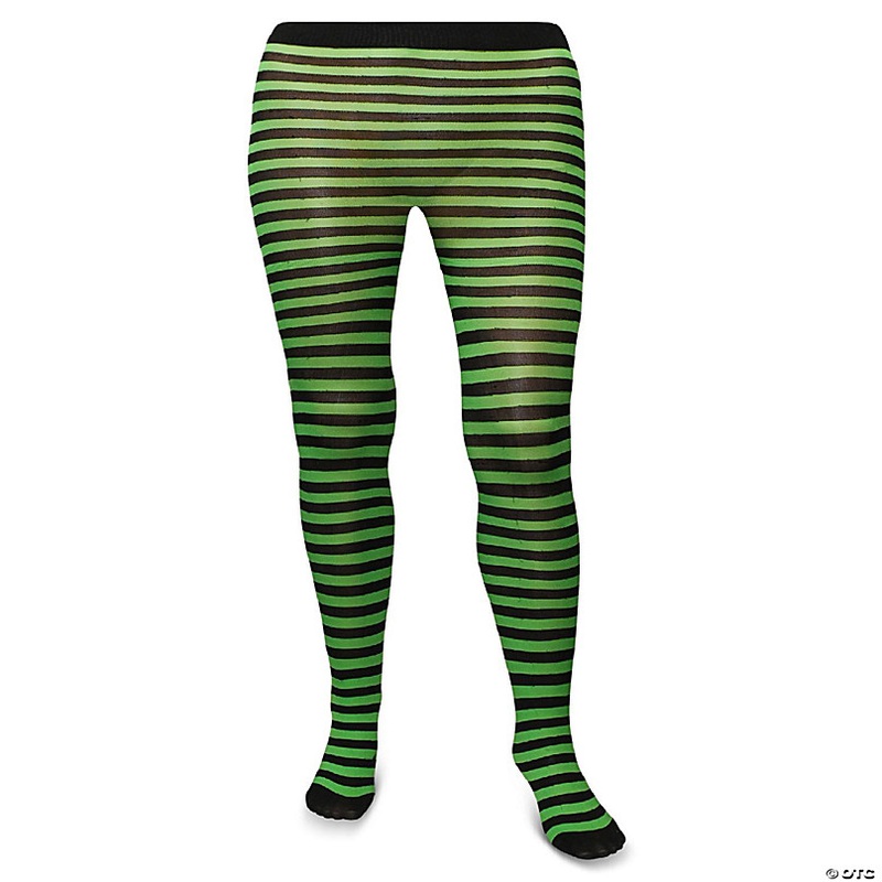 Skeleteen Black and Green Tights - Striped Nylon Stretch  Stocking Accessories for Men, Women and Teens