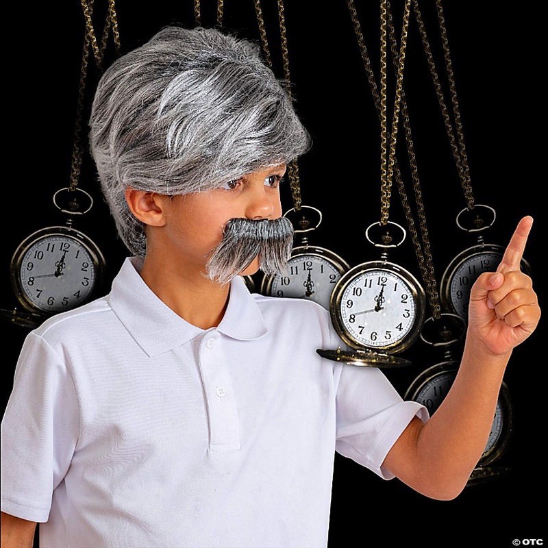 Skeleteen Grey Wig and Mustache - Salt and Pepper Hair Old Person Grandpa Wigs and Mustache Old Man Costume Accessories Set for Boys and Girls