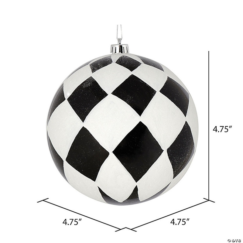 Vickerman Shatterproof 4.75 Black and White Diamond Glitter Ball Christmas Ornament, 4 per Box