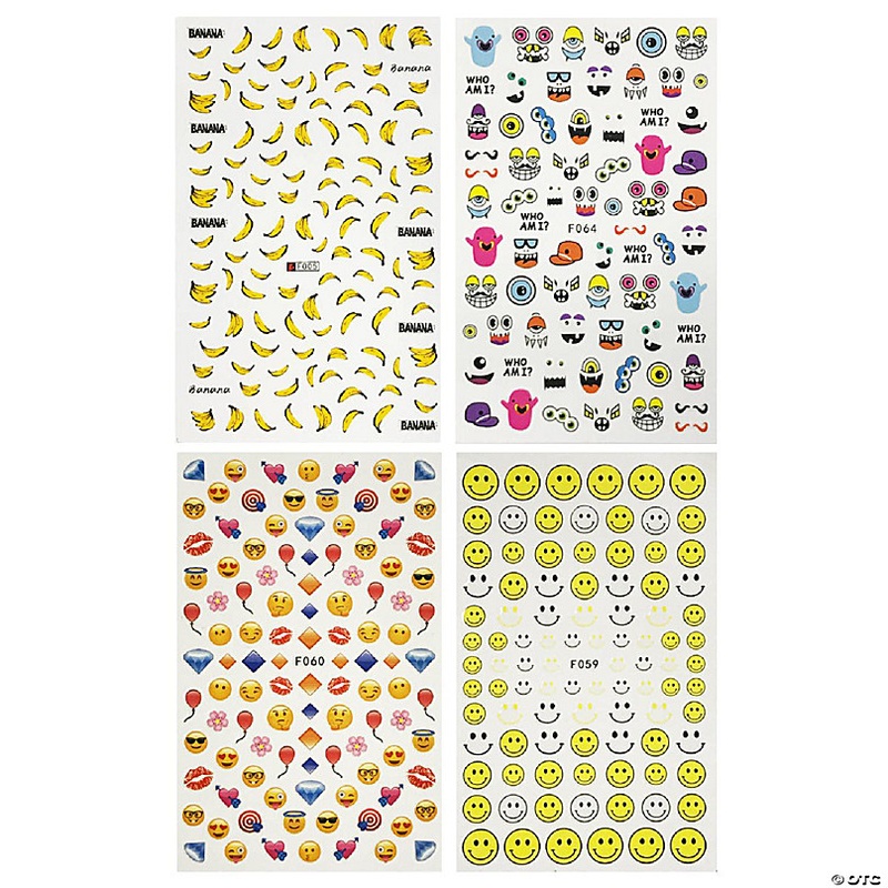 Wrapables 4 Sheets Nail Stickers Nail Art Set, Smile & Friends Nail Stickers (4 sheets)