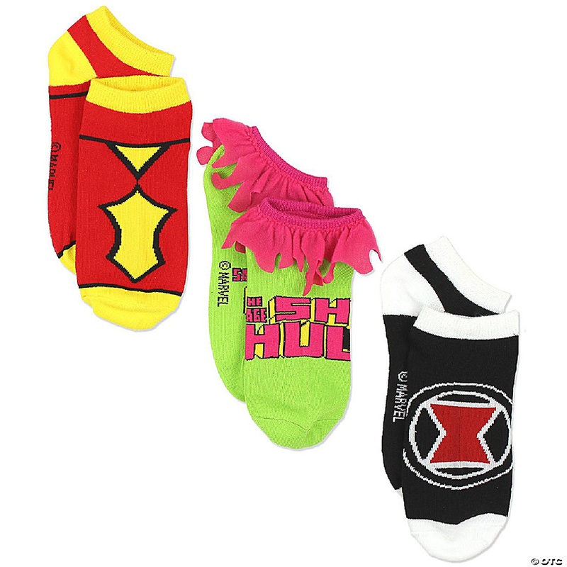 Marvel Comics Superhero Womens Novelty Costume 3 pack Low Rise Socks (9-11 Womens (Shoe: 4-10), Red/Green)