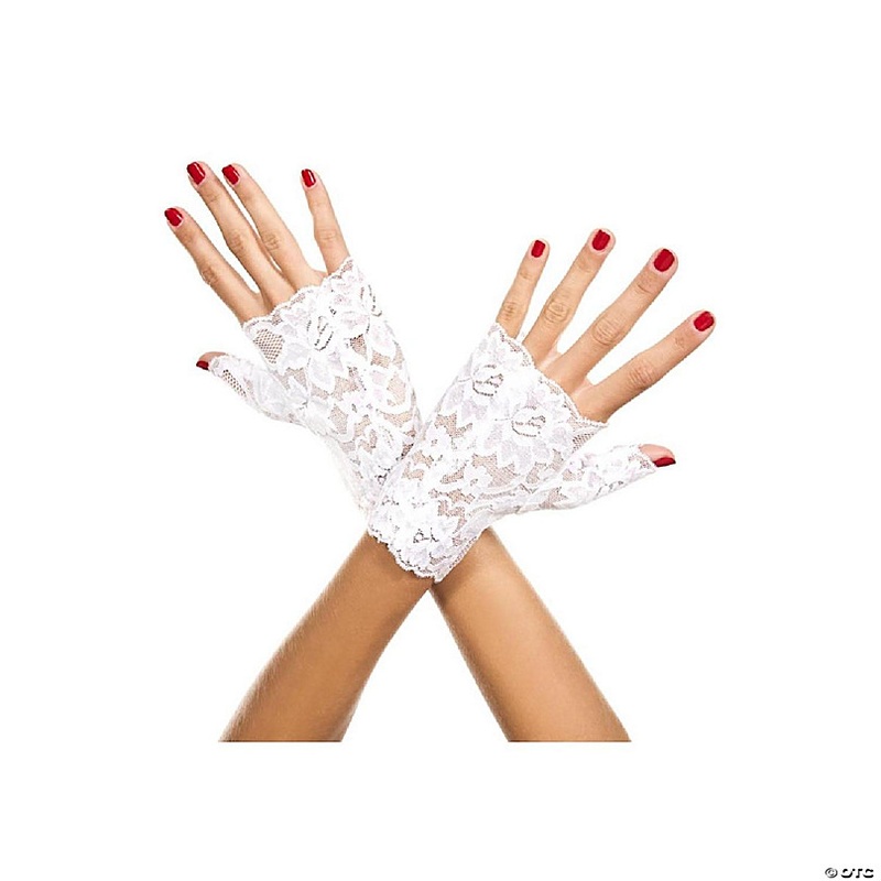Music Legs 416-WHITE Lace Fingerless Gloves, White