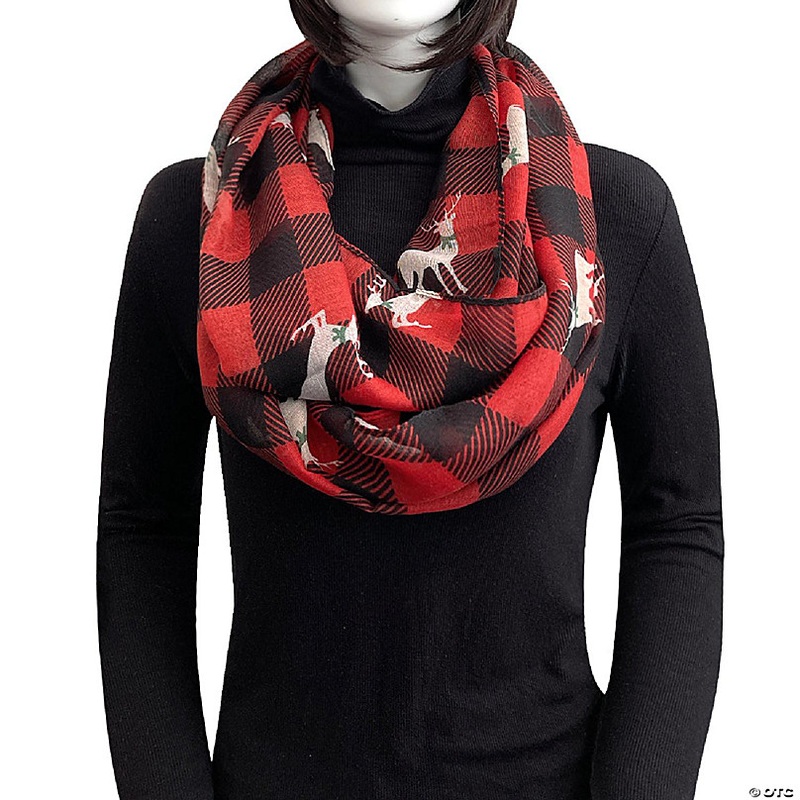 Wrapables Lightweight Winter Christmas Holiday Scarf, Reindeer Plaid Red